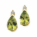 14K Yellow 9x6 Genuine Peridot & .08 CTW Diamond Round Earring